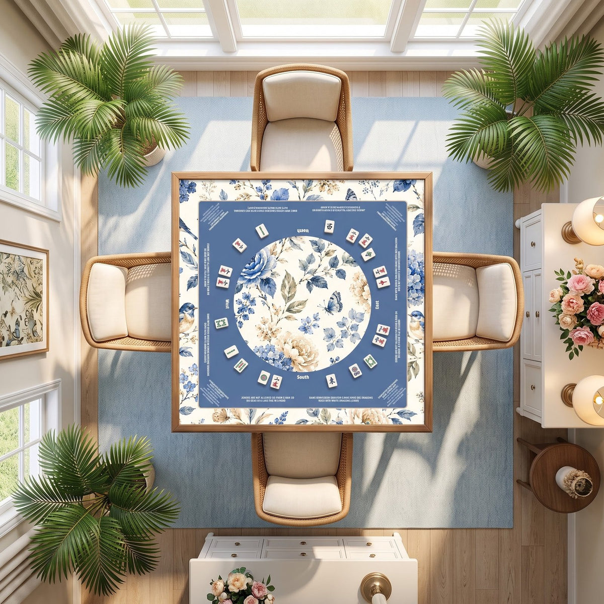 Bluebird Porcelain Garden – American Mahjong mat