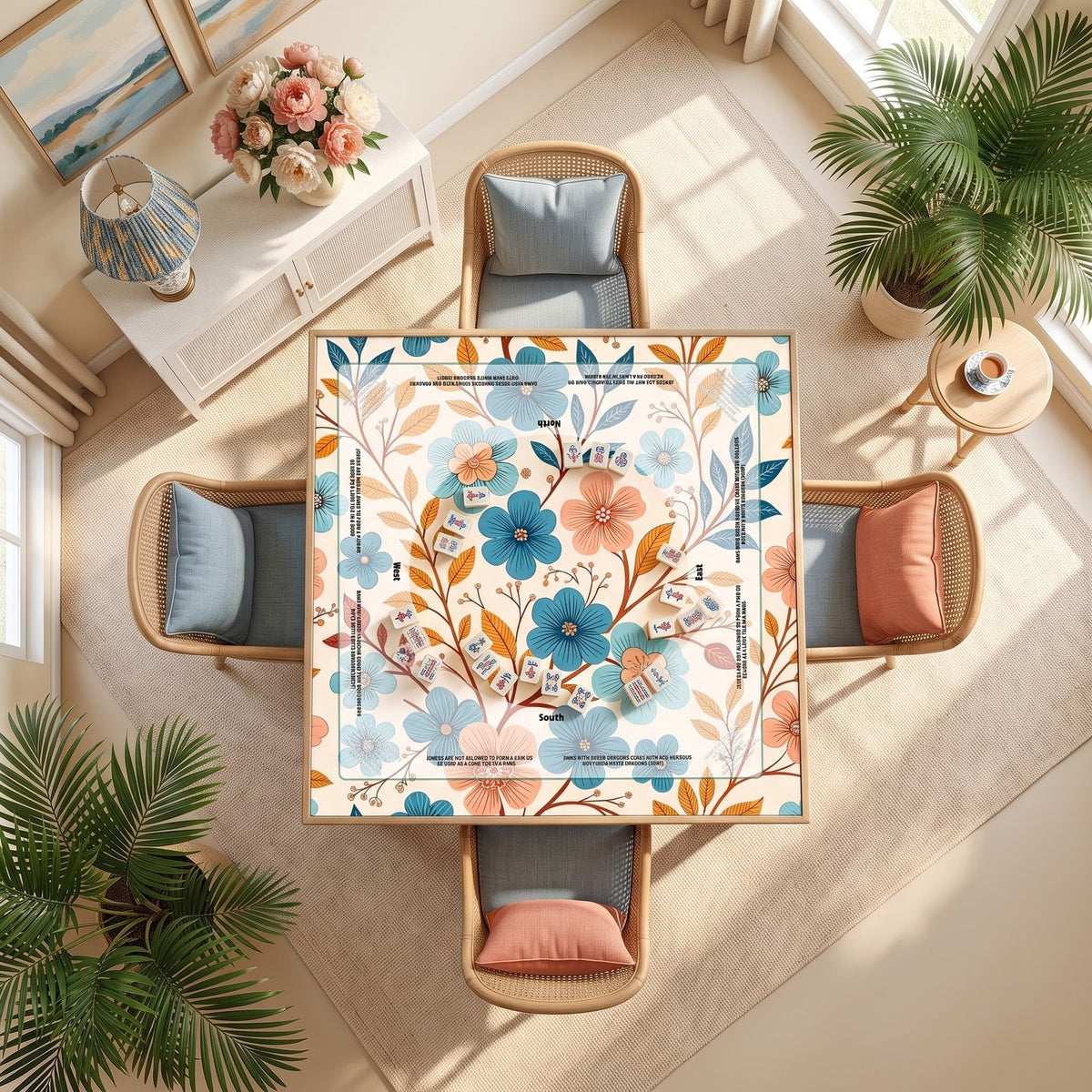 Sky Blue Blossom – American Mahjong mat