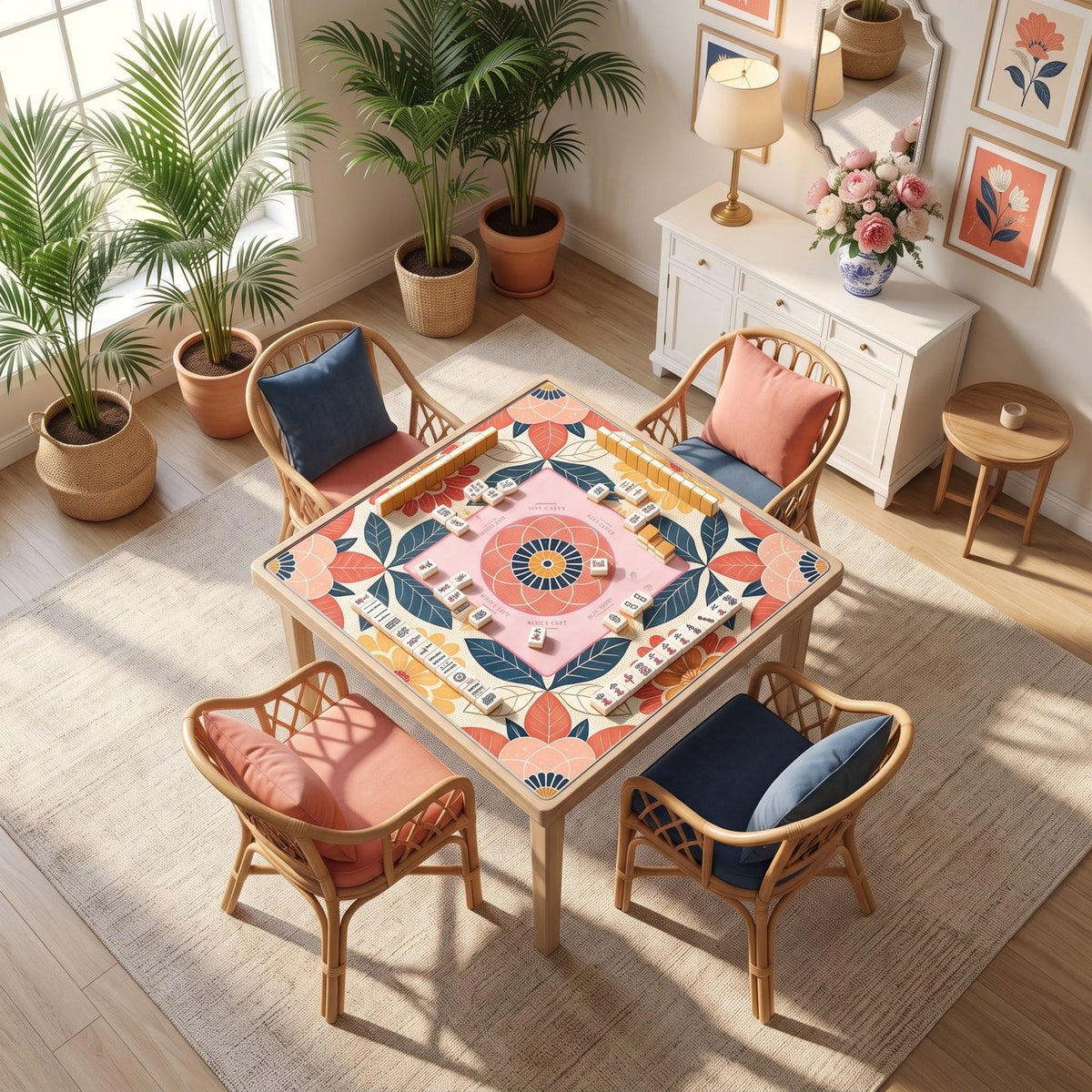 Coral Folk Bloom – American Mahjong mat