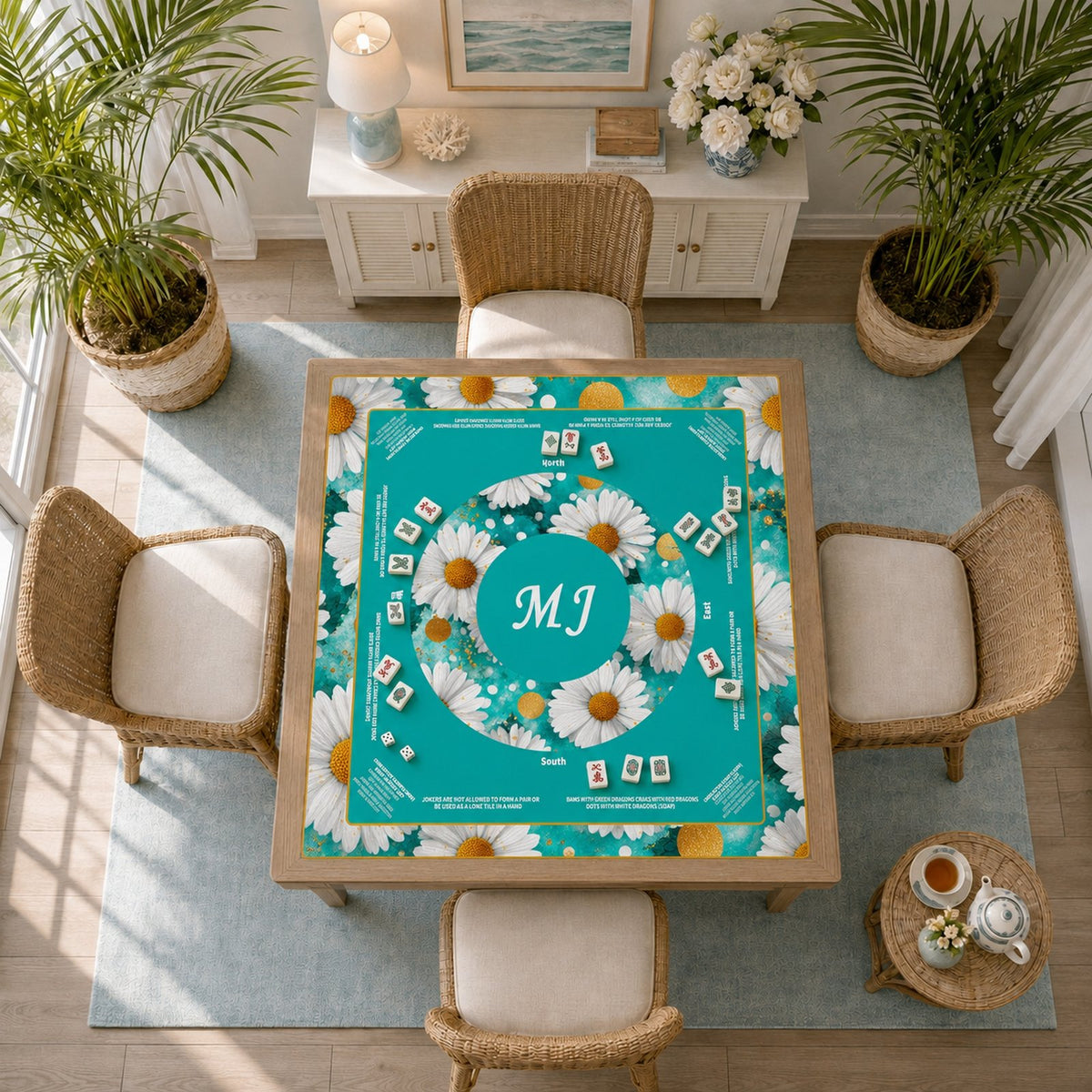 Turquoise Daisy Glow – American Mahjong mat