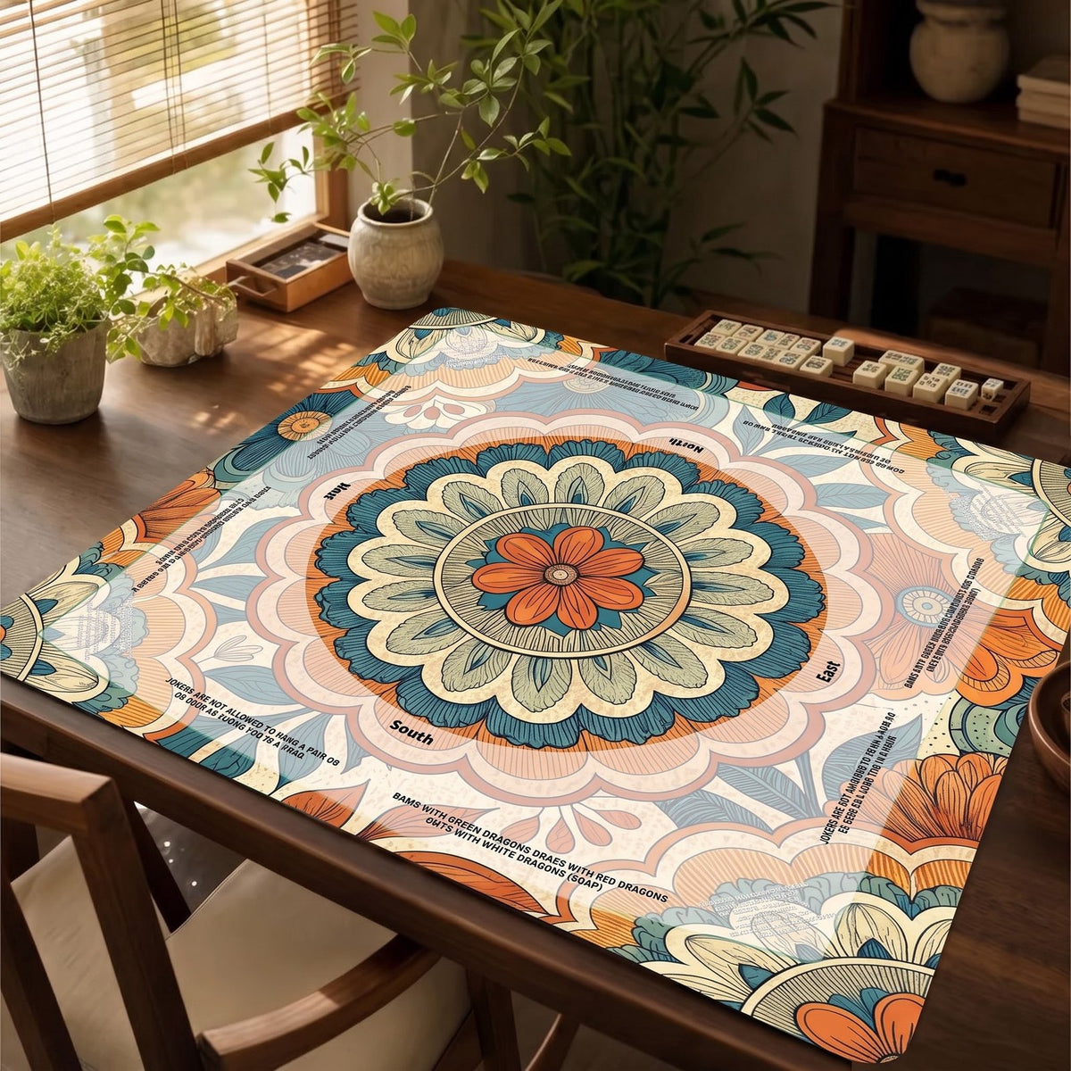 Teal Marigold Mandala – American Mahjong mat