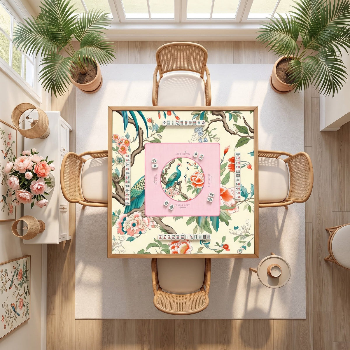 Peony Parrot Garden – American Mahjong mat