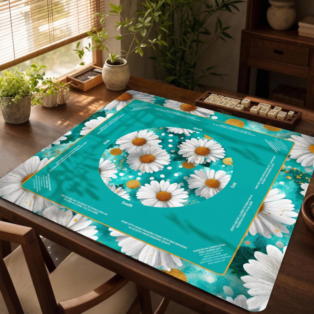 Turquoise Daisy Glow – American Mahjong mat