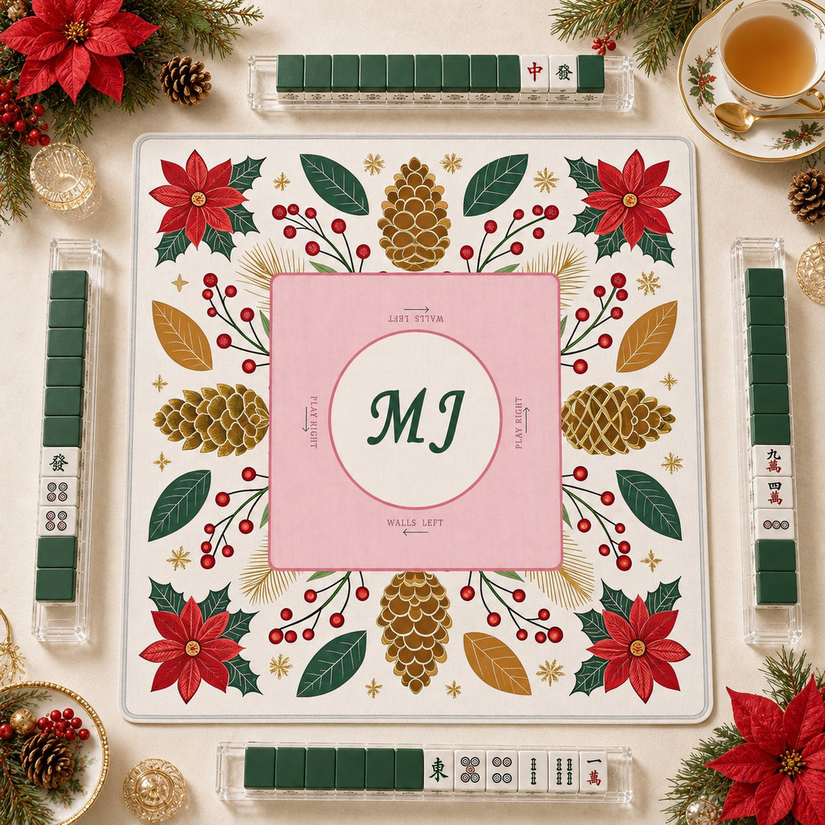 Poinsettia Pine – American Mahjong mat