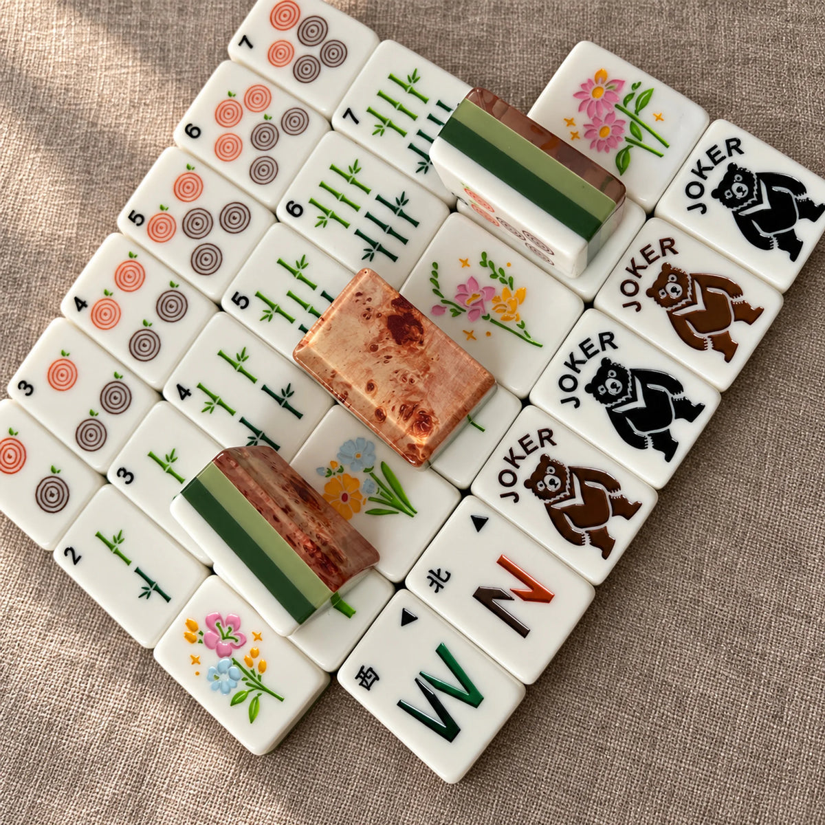 Copper Grove American Mahjong suits, floral tiles and bear Jokers