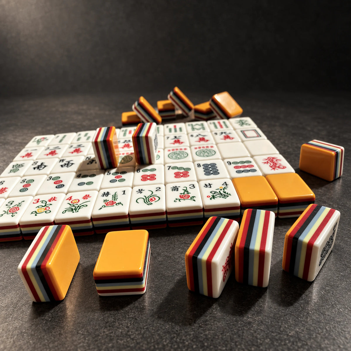 Layered Ember American Mahjong tiles with layered edges and orange backs