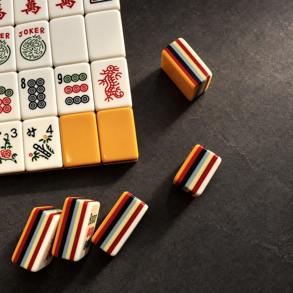 Layered Ember Joker, blank and patterned acrylic Mahjong tiles